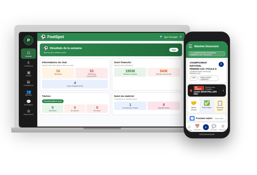 Interface Footspot sur ordinateur et mobile